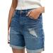 Plus Size Women's Denim Boyfriend Shorts by ellos in Medium Blue Distressed (Size 14)