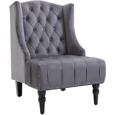 Homcom - Einzelsessel Ohrensessel Relaxsessel mit Tufting erhöhte Beine Samtstoff Grau 67 x 70,5 x Image