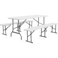 Set de table et bancs de réception. 180cm. pliables. avec poignée de transport. plastique blanc.