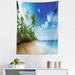 East Urban Home Ocean Tapestry, Beach Sunset Tranquil Tropical Sea Waves Coconut Palms Outdoors Photo | 28 H x 23 W in | Wayfair