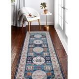 Blue/Orange 30 x 0.38 in Area Rug - Langley Street® Gantz Oriental Ivory/Blue/Orange Area Rug Polypropylene | 30 W x 0.38 D in | Wayfair