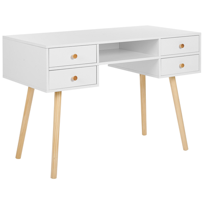 Schreibtisch Weiß / heller Holzfarbton 110 x 55 cm 2 Schubladen 1 Fach Matt Modernes Design Arbeitszimmer Kinderzimmer