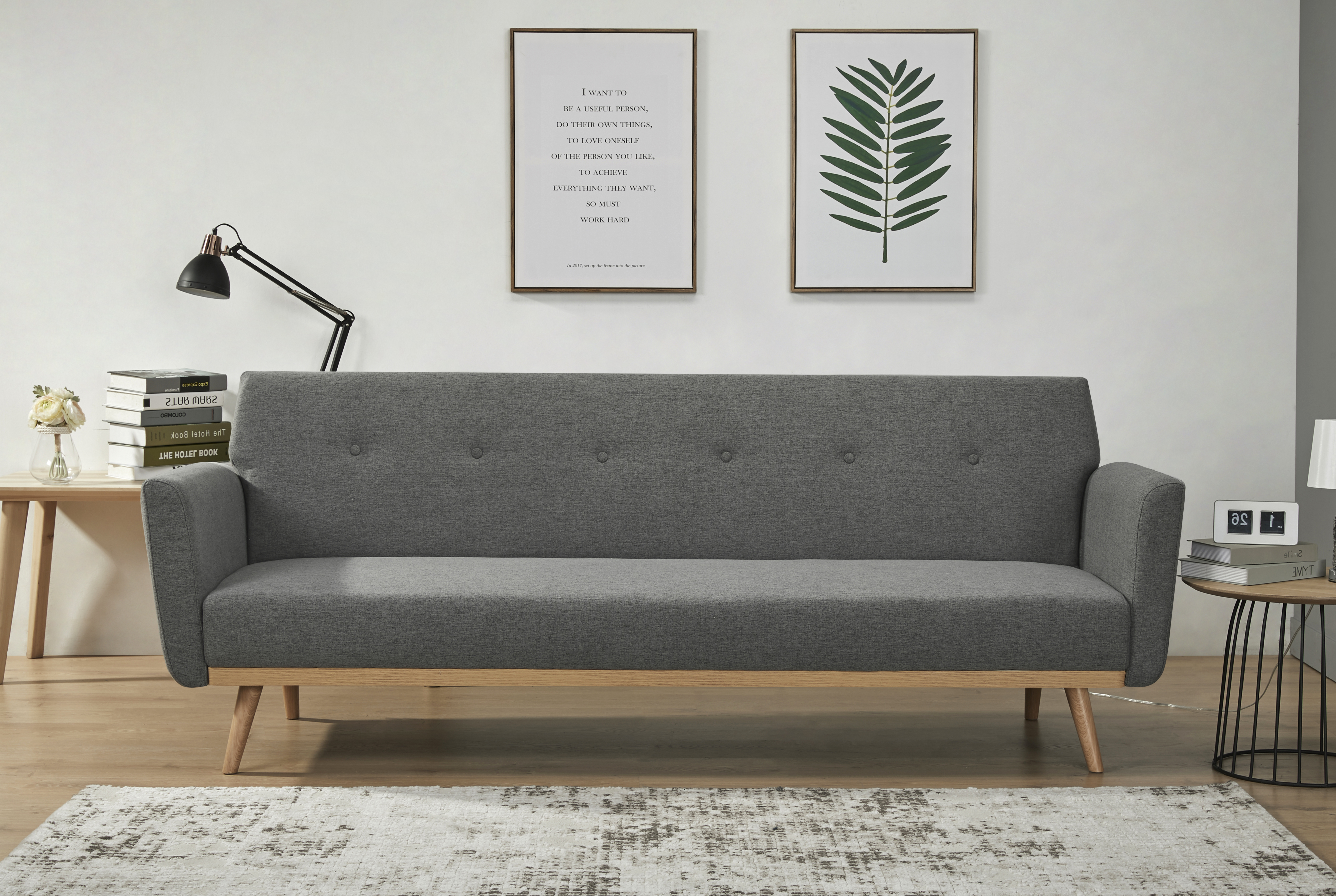 SalesFever Schlafsofa 3-Sitzer | Klappfunktion | Bezug Strukturstoff fein | Beine Holz | B 212 x T 85 x H 79 cm | grau Image