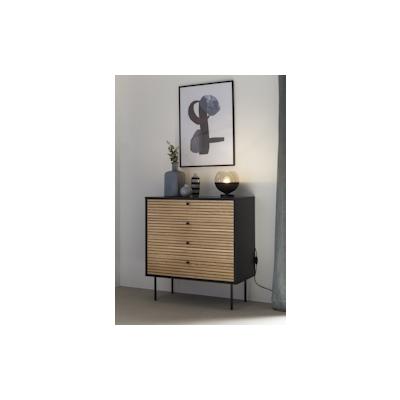 SalesFever Kommode | 4 Schubladen | MDF Eiche Echtholzfurnier | Gestell Metall | B 80 x T 40 x H 85 cm | schwarz-eiche