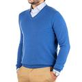 Men's V-Neck Sweater Pure Cashmere 100% Wool Long Sleeve Pullover with Soft Crew Neck and Soft V-Neck (XXL, Light Blue)
