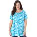 Plus Size Women's Swing Ultimate Tee with Keyhole Back by Roaman's in Ocean Graphic Leaves (Size 1X) Short Sleeve T-Shirt