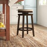 Sand & Stable™ Granville Swivel Solid Wood Woven Seat Bar & Counter Stool Wood/Wicker/Rattan in Brown | 25.47 H x 17.99 W x 17.99 D in | Wayfair