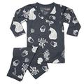 Merino Kids Long-Sleeve Pyjama Set, Dark Slate Bear Print, for Kids 4-5 Years