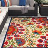 Green/Red 72 x 0.25 in Indoor/Outdoor Area Rug - Freeport Park® Eaglin Floral Ivory/Red/Green Indoor/Outdoor Area Rug | 72 W x 0.25 D in | Wayfair