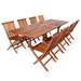 Breakwater Bay Erickson 9-Piece Twin Butterfly Leaf Teak Extension Table Folding Chair Set w/ Blue Cushions Wood/Teak in Brown/Red/White | Outdoor Furniture | Wayfair