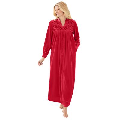 Plus Size Women's Smocked velour long robe by Only Necessities® in Classic Red (Size 1X)