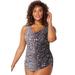 Plus Size Women's Sarong Front One Piece Swimsuit by Swimsuits For All in Silver Foil Leopard (Size 14)