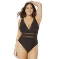 Plus Size Women's Lattice Plunge One Piece Swimsuit by Swimsuits For All in Black (Size 4)