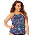 Plus Size Women's High Neck Tankini Top by Swimsuits For All in Multi Paisley (Size 10)