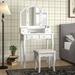 Lark Manor™ Haylia Solid Wood Vanity Set w/ Stool & Mirror Wood in White, Size 58.0 H x 30.0 W x 16.0 D in | Wayfair
