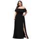 Ever-Pretty Women's Off The Shoulder A Line Elegant Chiffon Long Empire Waist with Ruffles Plus Size Evening Gowns Dresses Black 12UK