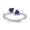 Stackable Expressions 925 Sterling Silver Bezel Polished Created Sapphire Double Love Heart Ring Size P 1/2 Jewelry Gifts for Women