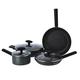 Royalford 4Pc Granite Coated Aluminium Cookware Set | 1 PC Wok Pan with Glass Lid, 1 PC Saucepan with Lid, 1 PC Small Frying Pan with Lid and a Additional Frying Pan | Induction Safe, Bakelite Handle