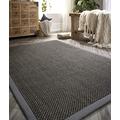 Lord of Rugs Sisal Rug Non-Slip Hand Made Natural Fibre Flatweave Bedroom Kitchen Dining Living Room Carpet Plain Rug in (Dark Grey with Grey Border, Medium 120x170 cm (4'x5'6"))