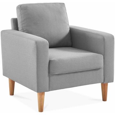 Sweeek - Skandinavischer Sessel Stoff und Holzbeine, Polyester, Hellgrau Image