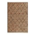 Tapis tissé ethnique chic à franges multicolore fond marron 133x200