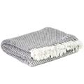 Plaid cachemire et laine petits chevrons gris souris 130 x 230 cm