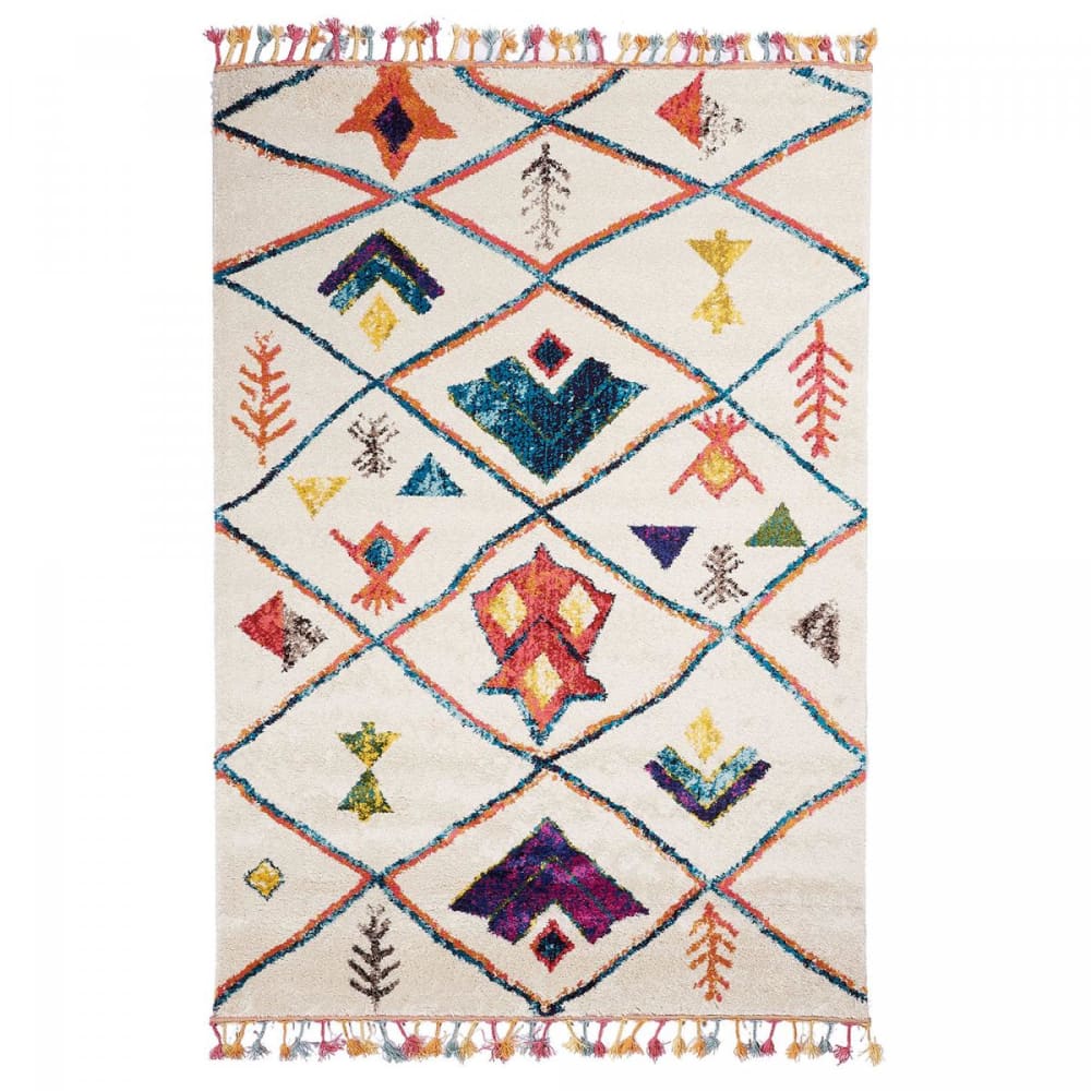 Tapis berbère motif ethnique, idéal pour un salon, blanc 200x290
