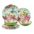 Rosalind Wheeler Britanny Rose Garden 12 Piece Melamine Dinnerware Set, Service of 4 Melamine in Green/Pink | Wayfair