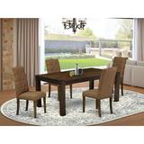 Red Barrel Studio® Tawton Rubber Solid Wood Dining Set Wood/Upholstered in Brown | Wayfair 57CC17CC7BD142FE9FD2C354DF1BE26C