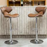 Wrought Studio™ Allure Swivel Adjustable Height Bar Stool Upholstered, Leather in White/Brown | 16.3 W x 16.3 D in | Wayfair RDHN1128 28184799