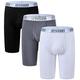 JINSHI Men's Long Leg Boxer Shorts No Ride Up Bamboo Sports Performance Underwear Boxer Briefs (Black, White, Grey) Size L
