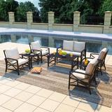 Latitude Run® Cueva 8 Piece Patio Conversation Set Metal in Brown | Wayfair FC1878DA1F29449F80DB9B8D8259C3AB