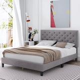Latitude Run® Emanuell Velvet Tufted Bed Frame w/ Adjustable Headboard Upholstered/Velvet in Gray | 45.3 H x 61.8 W x 82.6 D in | Wayfair