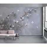 GK Wall Design 3D Floral Magnolia Blossom Flower Scandinavian Textured Wallpaper Non-Woven in Gray | 55 W in | Wayfair GKWP000304W55H35