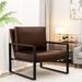 Armchair - 17 Stories Pagnano 22.8" Wide Faux Leather Armchair Faux Leather/Metal in Black | 29 H x 22.8 W x 28.3 D in | Wayfair