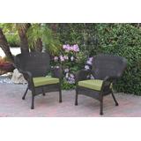 Set Of 2 Windsor Espresso Resin Wicker Chair With Sage Green Cushions- Jeco Wholesale W00215-C_2-FS029