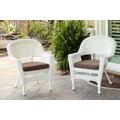 White Wicker Chair With Brown Cushion - Set Of 2- Jeco Wholesale W00206-C_2-FS007-CS