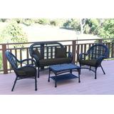 4Pc Santa Maria Black Wicker Conversation Set - Black Cushions- Jeco Wholesale W00211-G-FS017