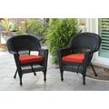 Black Wicker Chair With Brick Red Cushion - Set Of 4- Jeco Wholesale W00207_4-C-FS018-CS