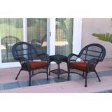 3Pc Santa Maria Black Wicker Chair Set - Brick Red Cushions- Jeco Wholesale W00211_2-CES018