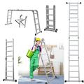 4.7M/15.5Ft Multi-Purpose Folding Aluminium Ladder 16 Steps Foldable Step Stair Ladder Decorating Ladder Combination Step Ladder Building Ladder with Safety Tool Platform for Indoor Outdoor Works