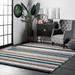 Black/Blue 0.91 in Area Rug - Langley Street® City Striped Shag Tufted Performance Brown/Teal/Blue Rug Polypropylene | 0.91 D in | Wayfair