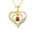 SISGEM 9 ct Gold Heart Necklace, Solid Yellow Gold Mother and Daughter Pendant Necklace, Gold Garnet Necklace, for Women Girls Ladies Mum Sisters, 16"+1"+1"