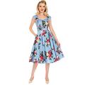 H&R Jolene Retro 1950's Vintage Summer Flare Swing Floral Wedding Party Dress - Blue (XXL)