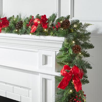 Pre-Lit Classic 6' Garland by BrylaneHome in Green Red Christmas Garland
