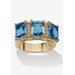 Women's Yellow Gold-Plated Emerald Cut 3 -Stone Simulated Birthstone & CZ Ring by PalmBeach Jewelry in March (Size 6)