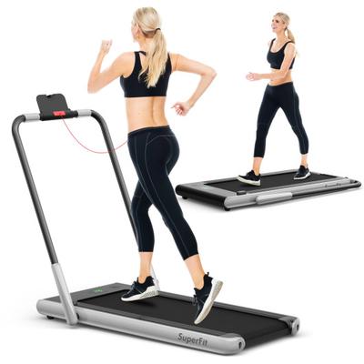 Costway 2-in-1 Folding Treadmill with Remote Control and LED Display-Silver