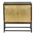 Dakota Fields 40 Inch Square Accent Cabinet Brass Gold Doors Handmade Pattern Wood/Metal in Brown/Yellow | 42 H x 40 W x 16 D in | Wayfair