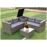 Latitude Run® 4 Piece Sectional Wicker Rattan Outdoor Sofa Set w/ Storage Box Synthetic Wicker/All - Weather Wicker/Wicker/Rattan in Gray | Wayfair