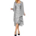 SongSurpriseMall Mother of The Bride Dresses for Wedding Ladies Cocktail Dresses Short Evening Dresses with Jacket 3/4 Sleeve Formal Dresses Silver EU50